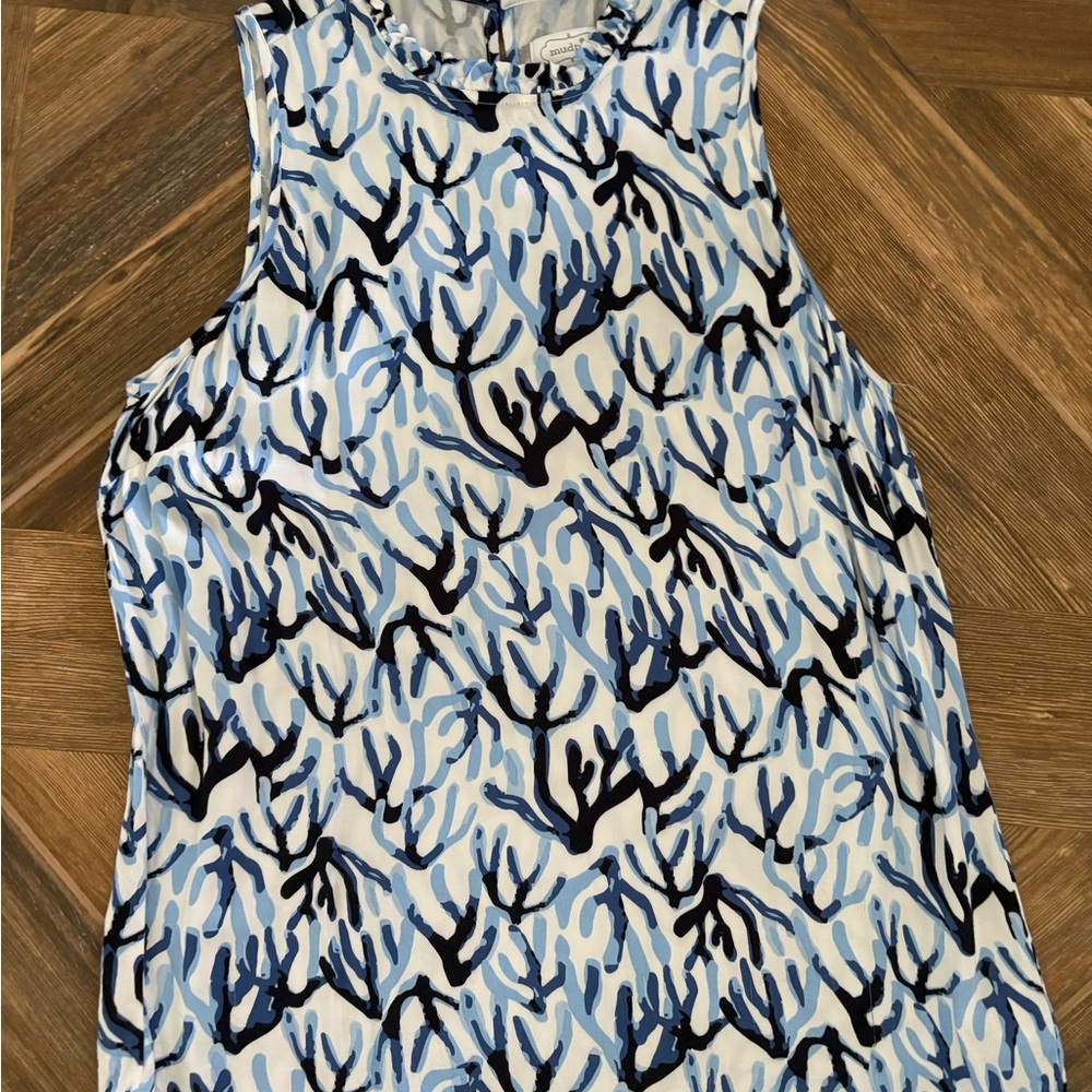 Mud Pie Coral Reef Blue and White Sleeveless Top Medium M